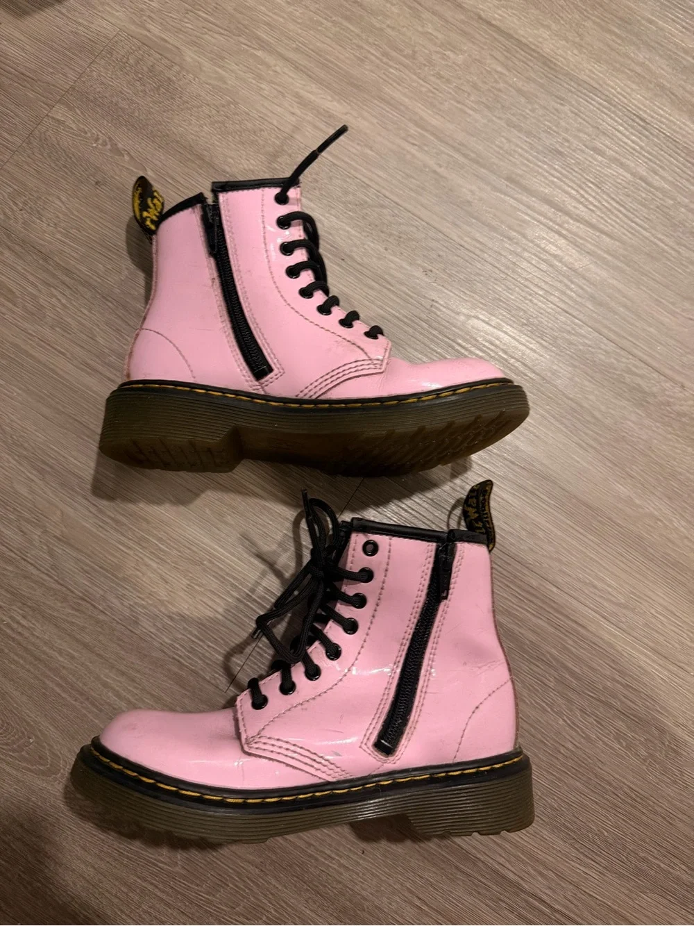 DR DOC MARTENS Girls Youth Size 13 Pink Boots Shoes 1460 J Patent Leather Zip